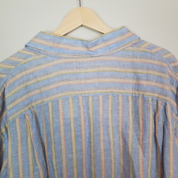 Indigo Palms Linen Button Up shirt Mens XXL Blue Orange Stripes Coastal New - Picture 8 of 12